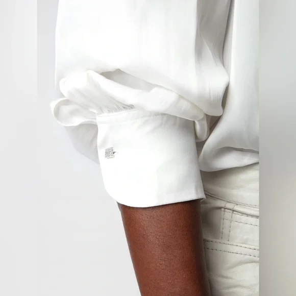 NWT ✨ Zadig & Voltaire White Blouse ‘Twina Satin’ Sz Small $348 - Picture 4 of 13